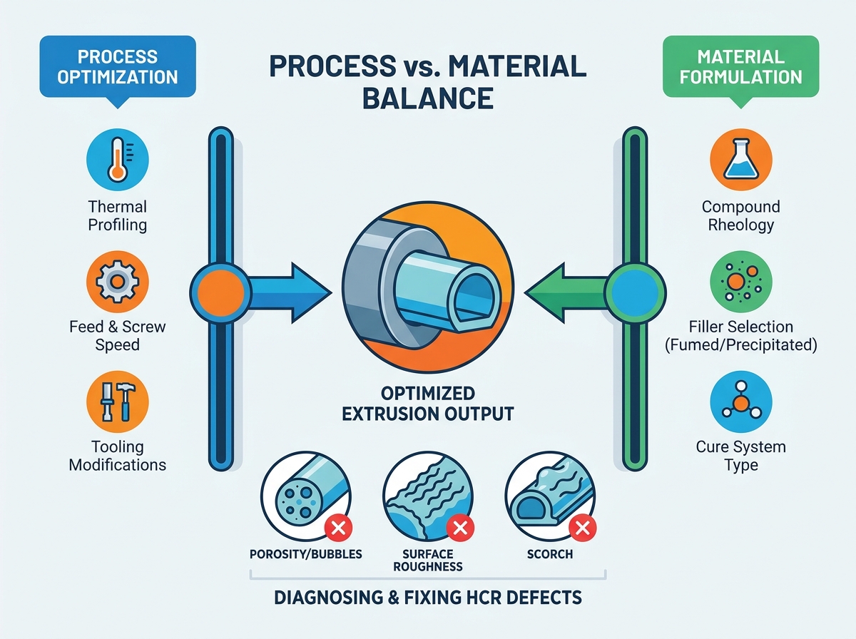 Diagnostic steps for HCR silicone extrusion defects
