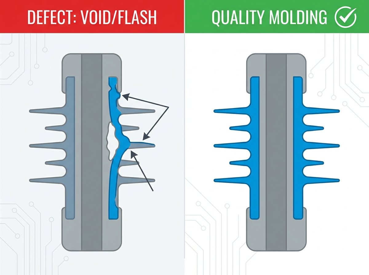 Insulator silicone rubber molding defects and inspection